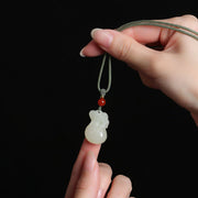 Buddha Stones Natural Hetian Jade Money Bag Wealth Necklace Pendant Key Chain Phone Hanging Decoration Necklaces & Pendants BS 6