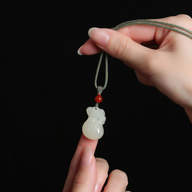 Buddha Stones Natural Hetian Jade Money Bag Wealth Necklace Pendant Key Chain Phone Hanging Decoration Necklaces & Pendants BS 6