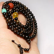 Buddha Stones Nha Trang Bai Qinan Agarwood Turquoise Amber Red Agate Strength Meditation Bracelet Bracelet BS 2