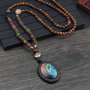 Buddha Stones Tibetan Wenge Wood Bodhi Seed Agate Elephant Protection Necklace Pendant Necklaces & Pendants BS 4
