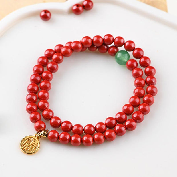 Buddha Stones Tibetan Cinnabar Green Aventurine Luck Bracelet Necklace Bracelet BS 4