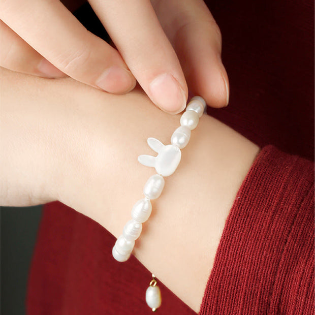 Buddha Stones Natural Pearl Cute Rabbit Sincerity Bracelet