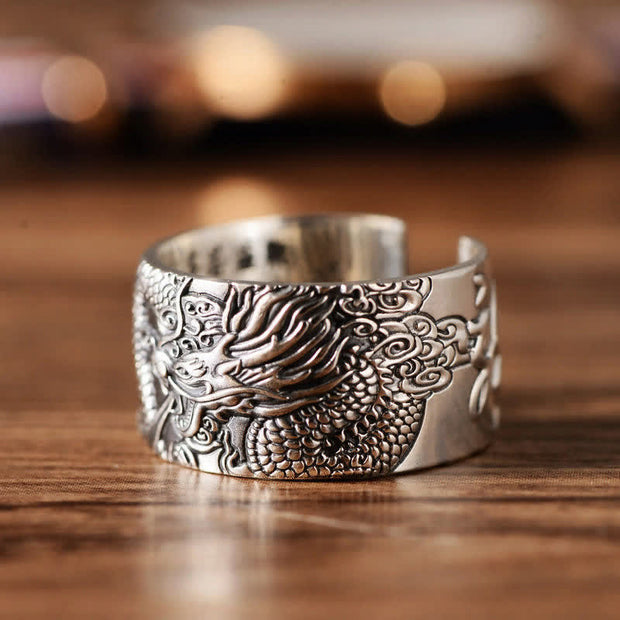 Buddha Stones Dragon Carved Pattern Protection Success Ring Ring BS 4