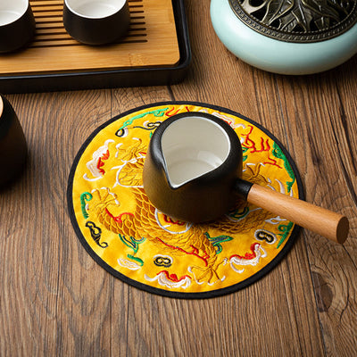 Buddha Stones Dragon Embroidery Cup Mat Pad Tea Cup Coaster Kung Fu Tea Mat