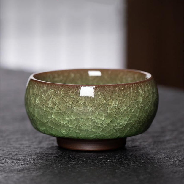 Buddha Stones Chinese Green Ice Crack Design Jianzhan Kiln Change Porcelain Teacup Kung Fu Tea Cup