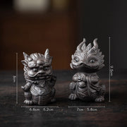 Buddha Stones Luck Dragon Wealth Tea Pet Purple Clay Figurine Decoration Decorations BS Dragon King+Dragon Girl(A Pair Of Black)