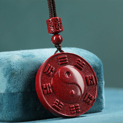 Buddha Stones Cinnabar Yin Yang Bagua Blessing Necklace Pendant Necklaces & Pendants BS Cinnabar(Calm♥Concentration)