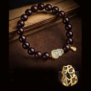 Buddha Stones Small Leaf Red Sandalwood Gourd Jade Calm Relaxation Bracelet Bracelet BS 14