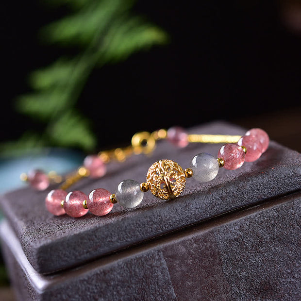 Buddha Stones Natural Strawberry Quartz Moonstone Positive Bracelet Bracelet BS 3