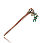 Buddha Stones Red Sandalwood Green Agate Ginkgo Leaf Protection Hairpin