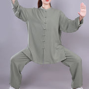 Buddha Stones Tai Chi Qigong Meditation Prayer Spiritual Zen Practice Unisex Cotton Linen Clothing Set Clothes BS Green Long Sleeve XXXL