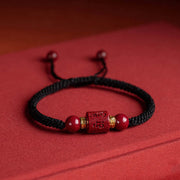 Buddha Stones Tibet Cinnabar Om Mani Padme Hum Engraved Blessing Braided Bracelet Bracelet BS 15