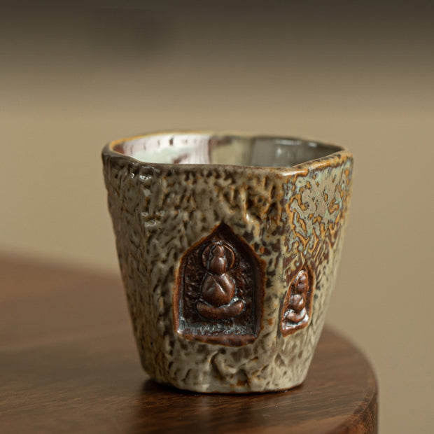 Buddha Stones Vintage Dunhuang Color Buddha Engraved Teacup Kung Fu Tea Cup