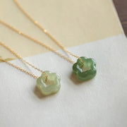 Buddha Stones Dainty Hetian Jade Cyan Jade Luck Floral Charm Necklace Pendant Necklaces & Pendants BS 14