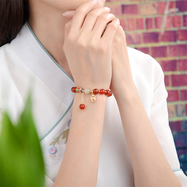 Buddha Stones Natural Red Agate Jade Confidence Fortune Blessing Charm Bracelet Bracelet BS 8