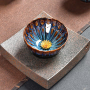 Buddha Stones Lotus Peacock Dragon Phoenix Koi Fish Ceramic Teacup Gold Silver Inlaid Tea Cups 120ml Cup BS 7