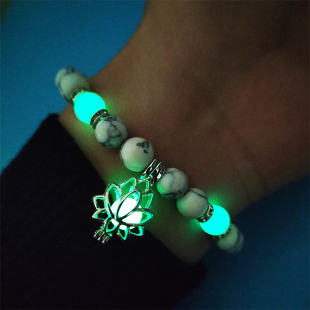 Buddha Stones Tibetan Turquoise Glowstone Luminous Bead Lotus Protection Bracelet Bracelet BS 18