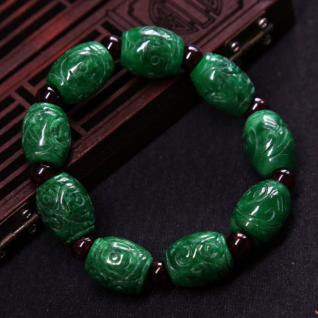 Buddha Stones Cyan Jade Carving Bead Luck Healing Bracelet Bracelet BS Cyan Jade
