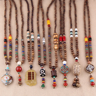 Buddha Stones Tibetan Wenge Wood Bodhi Seed Agate Elephant Protection Necklace Pendant Necklaces & Pendants BS main