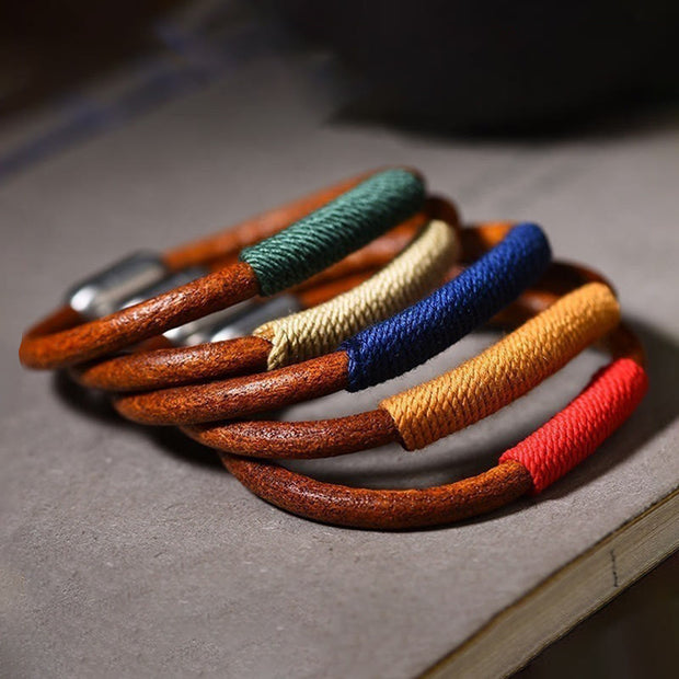 Buddha Stones Tibetan Leather Handmade Five Elements Luck Braid String Buckle Bracelet Bracelet BS 1