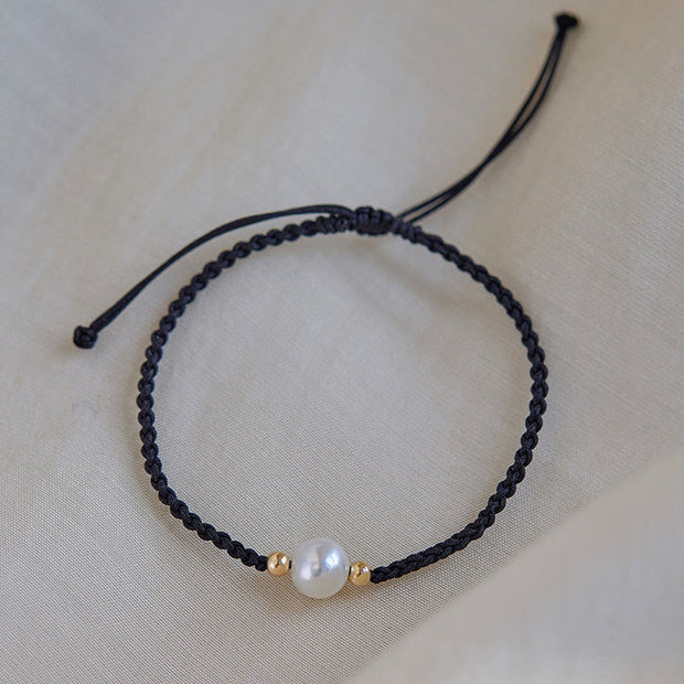 Buddha Stones Natural Pearl Bead Luck Braid String Bracelet Bracelet BS Black(Wrist Circumference 14-19cm)