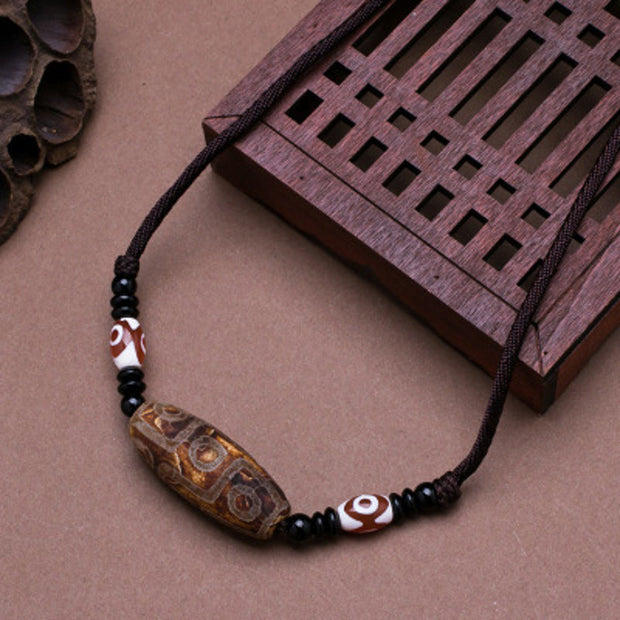 Buddha Stones Tibetan Nine-Eye Dzi Bead Protection String Necklace Necklaces & Pendants BS Brown