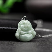 Buddha Stones 925 Sterling Silver Laughing Buddha Jade Blessing Necklace Chain Pendant Necklaces & Pendants BS 1