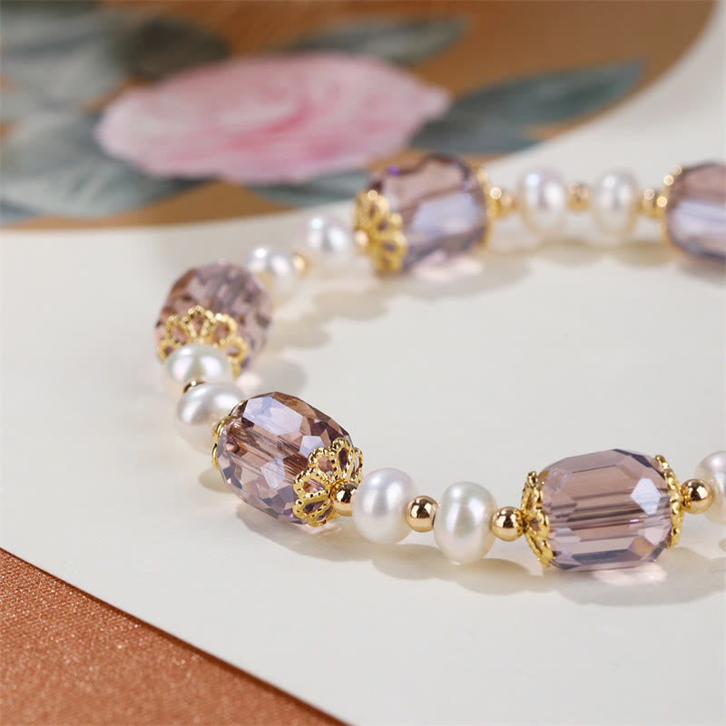 Buddha Stones Natural Amethyst Pearl Peace Healing Chain