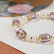 Buddha Stones Natural Amethyst Pearl Peace Healing Chain Bracelet