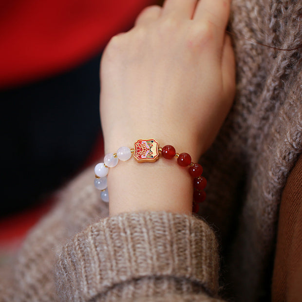 Buddha Stones Red Agate White Agate Strength Healing Bracelet Bracelet BS 3