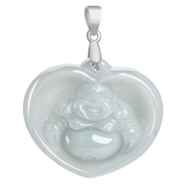 Buddha Stones 925 Sterling Silver Laughing Buddha White Jade Luck Blessing Necklace Pendant Necklaces & Pendants BS 9