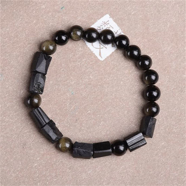 Buddha Stones  Gold Sheen Obsidian Black Tourmaline Wealth Bracelet Bracelet BS 3