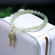 Buddha Stones 925 Sterling Silver Hetian Jade Beaded Wealth Charm Bracelet Bracelet BS 3
