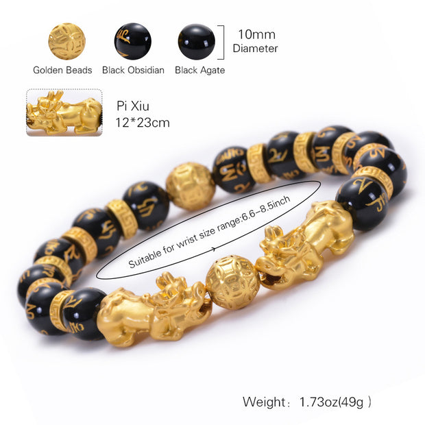 Buddha Stones Double Pixiu Obsidian Wealth Bracelet Bracelet BS 3