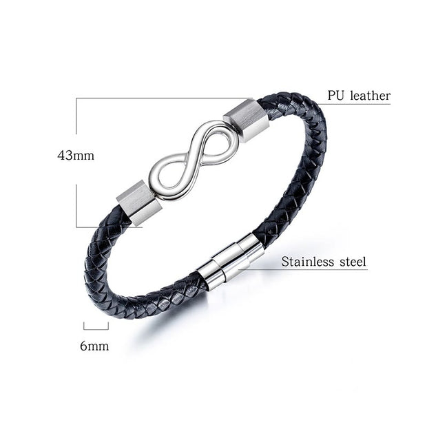 Buddha Stones Endless Knot Titanium Steel Infinity Leather Weave Balance Bracelet Bracelet BS 13