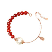 Buddha Stones 925 Sterling Silver Natural Red Agate White Jade Peace Buckle Confidence Bracelet Bracelet BS 5