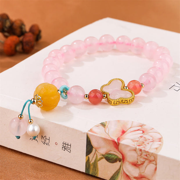 Buddha Stones Natural Pink Crystal Butterfly Pumpkin Love Bracelet Bracelet BS 8