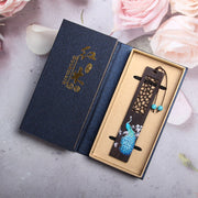 Buddha Stones Blue Peacock Ebony Wood Bookmarks With Gift Box