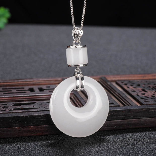 Buddha Stones White Jade Peace Buckle Happiness Necklace Pendant Necklaces & Pendants BS Silver