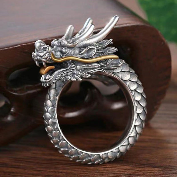Buddha Stones 925 Sterling Silver Vintage Dragon Design Protection Strength Adjustable Ring Ring BS 1