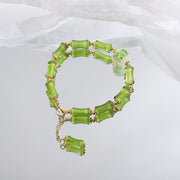 Buddha Stones Green Bamboo Pattern Liuli Crystal Moss Agate Wealth Chain Bracelet