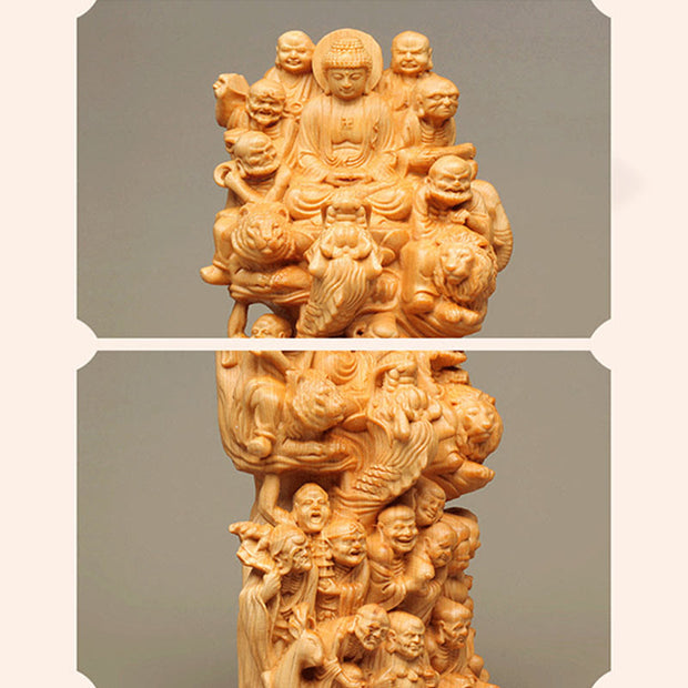 Buddha Stones Handmade Thuja Sutchuenensis Wood Eighteen Arhats Statue Purify Decoration Decorations BS 5