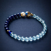 Buddha Stones Natural Aquamarine Lazurite Fish Healing Bracelet Bracelet BS Aquamarine&Lazurite