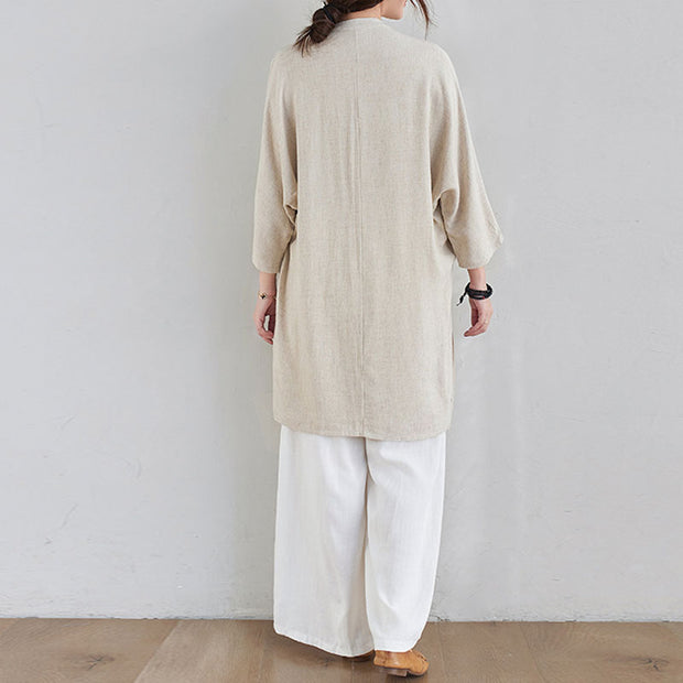Buddha Stones 2Pcs Plain Design Zen Tai Chi Meditation Clothing Cotton Linen Top Pants Women's Set Clothes BS 4