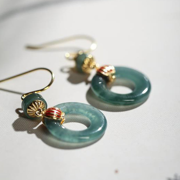 Buddha Stones Cyan Jade Lantern Copper Luck Drop Earrings Earrings BS 11