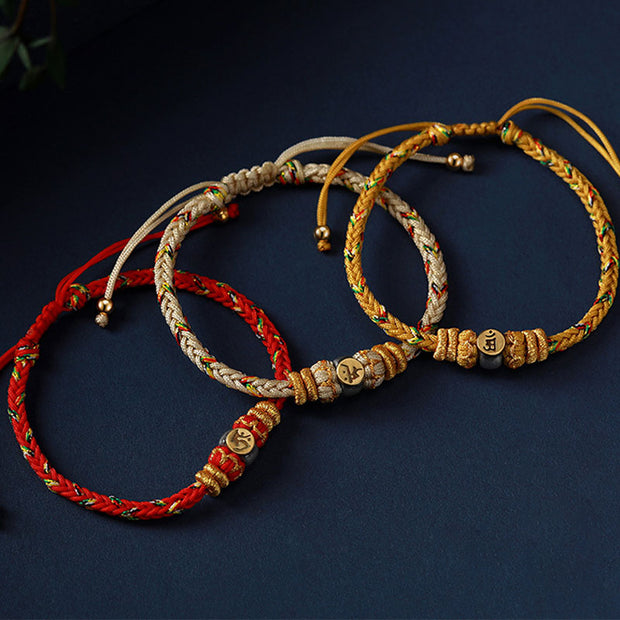 Buddha Stones Chinese Zodiac Natal Buddha Silver Luck Braided String Bracelet Bracelet BS 1