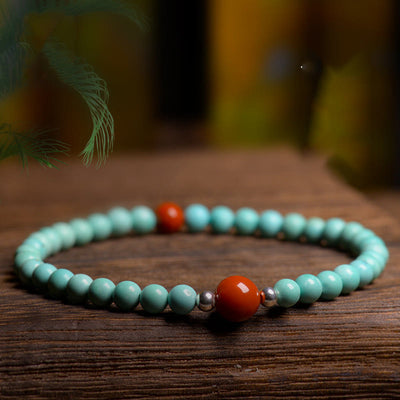 Buddha Stones Turquoise Red Agate Bead Protection Bracelet Bracelet BS 3.8mm