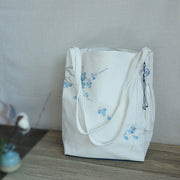 Buddha Stones Flower Crane Plum Blossom Embroidery Canvas Large Capacity Shoulder Bag Tote Bag Bag BS 23