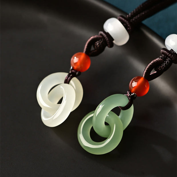 Buddha Stones Natural Hetian Cyan Jade White Jade Double Peace Buckle Success Necklace Pendant Necklaces & Pendants BS 1