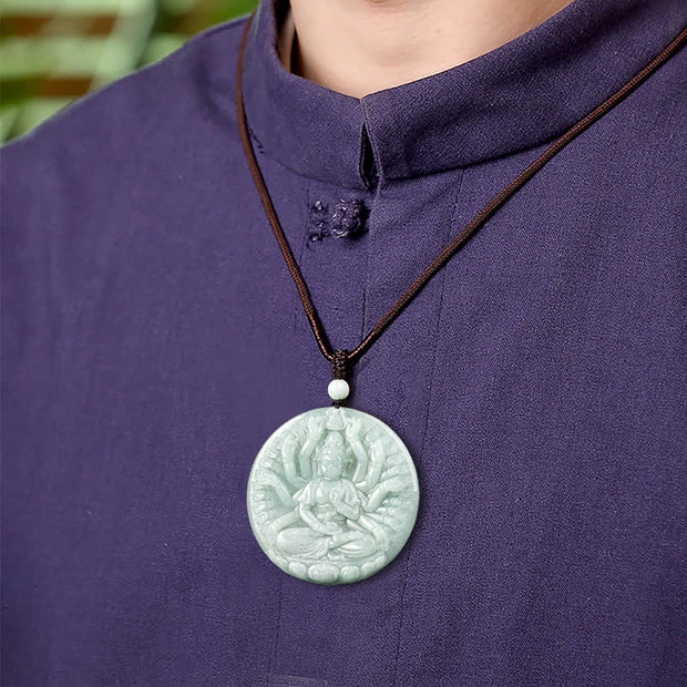 Buddha Stones Thousand-Hand Kwan Yin Avalokitesvara Jade Blessing String Necklace Pendant Necklaces & Pendants BS 2